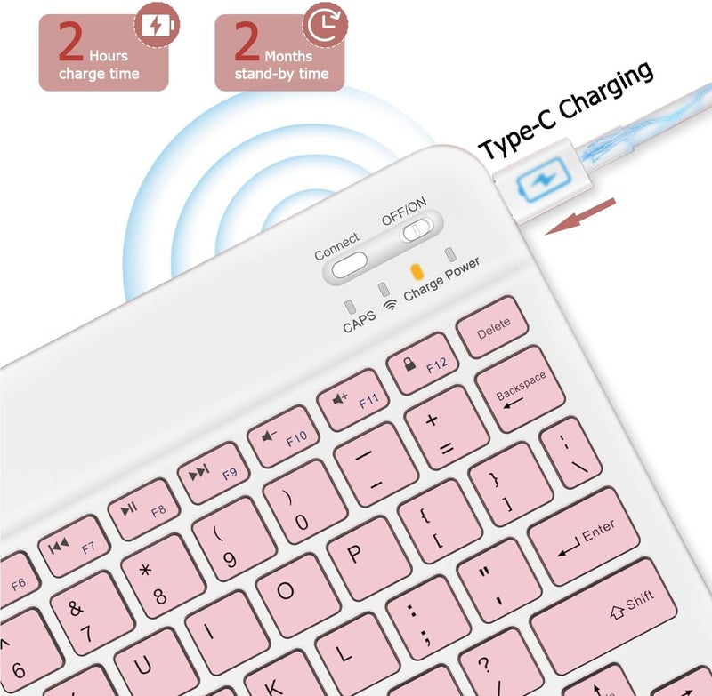 YOOJ ® 10-inch Ultra-Thin Bluetooth Keyboard, Portable Mini Wireless Keyboard, Rechargeable, Compatible with iPad Tablets, Smartphones, and All iOS/Windows/Android Devices (Pink) - Image 3