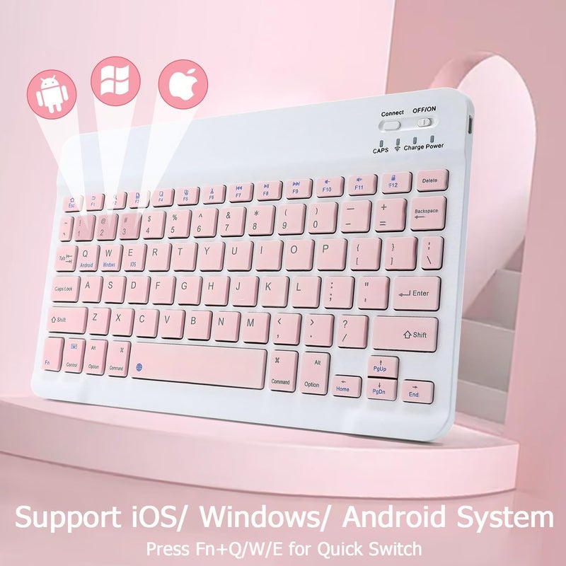 YOOJ ® 10-inch Ultra-Thin Bluetooth Keyboard, Portable Mini Wireless Keyboard, Rechargeable, Compatible with iPad Tablets, Smartphones, and All iOS/Windows/Android Devices (Pink) - Image 5
