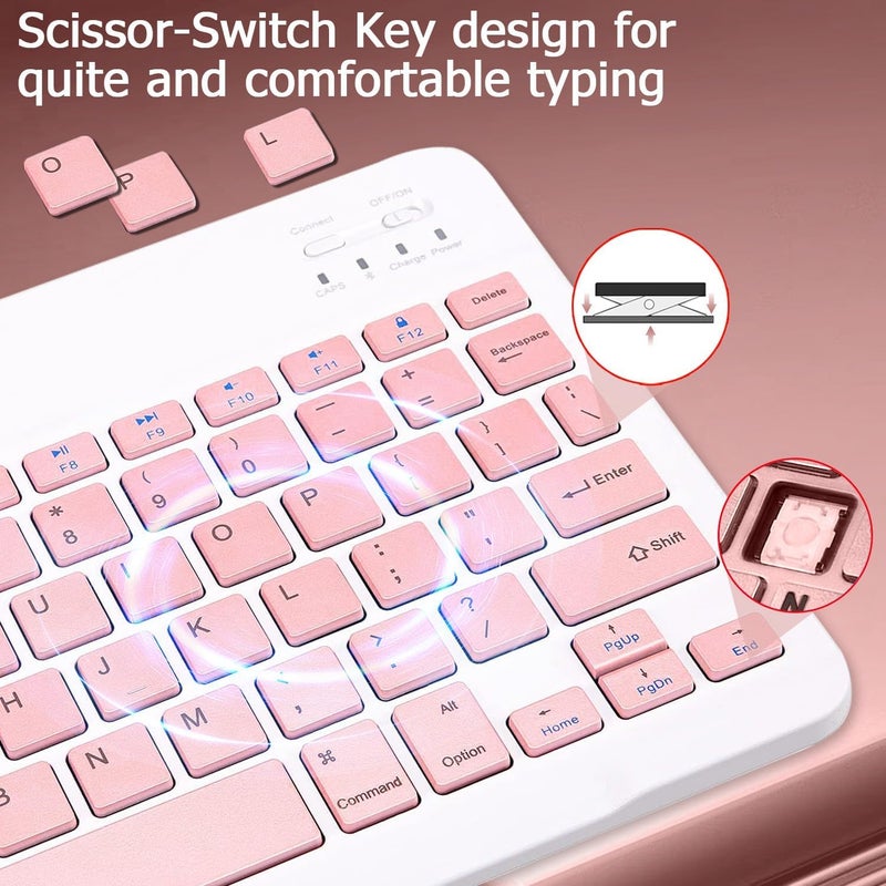YOOJ ® 10-inch Ultra-Thin Bluetooth Keyboard, Portable Mini Wireless Keyboard, Rechargeable, Compatible with iPad Tablets, Smartphones, and All iOS/Windows/Android Devices (Pink) - Image 4