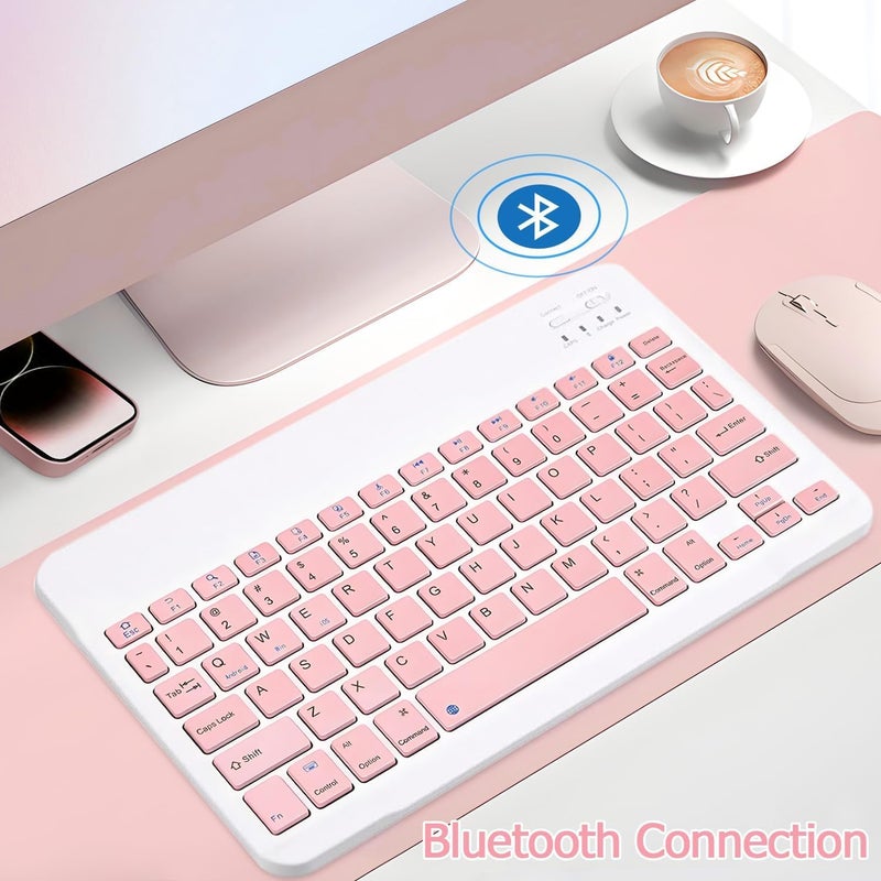 YOOJ ® 10-inch Ultra-Thin Bluetooth Keyboard, Portable Mini Wireless Keyboard, Rechargeable, Compatible with iPad Tablets, Smartphones, and All iOS/Windows/Android Devices (Pink) - Image 2