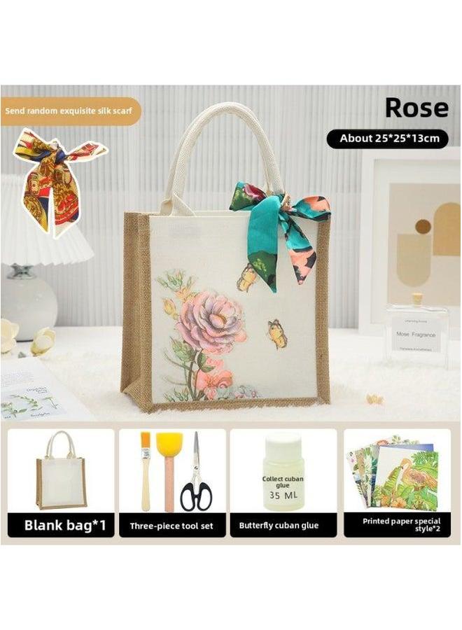 Thanksgiving Diy Handmade Butterfly Ancient Bart Canvas Tote Bag Sack Paste Group Building Parent-child Material Warm-up Field-Color:LB-N13 Rose Contains Scissors Glue_vertical  - Image 1