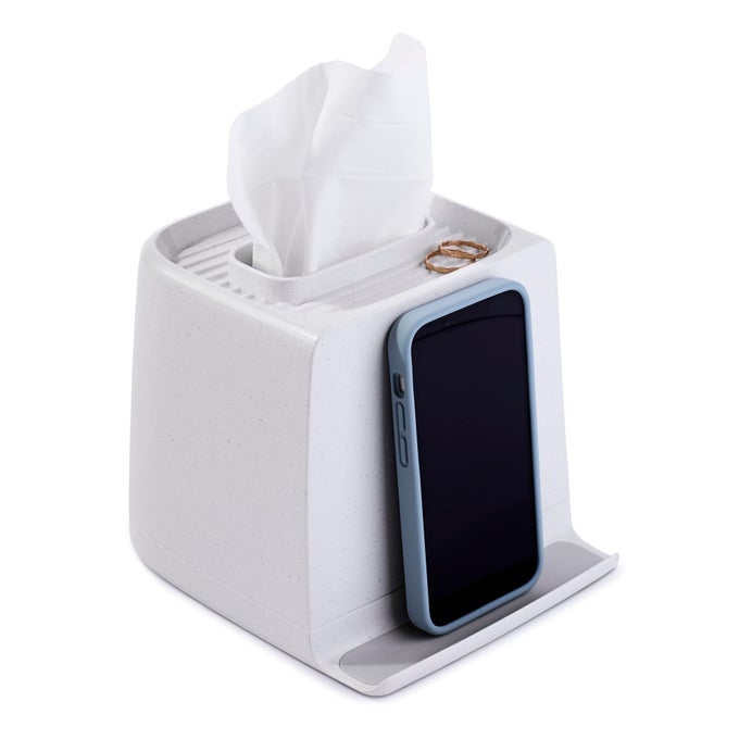THE LEDGE TISSUE HOLDER CUBE SQUARE BOX COVER WITH STORAGE FOR PHONES JEWELRY MAKEUP AND ACCESSORIES FOR NIGHT STAND DESK AND BATHROOM ORGANIZATION
