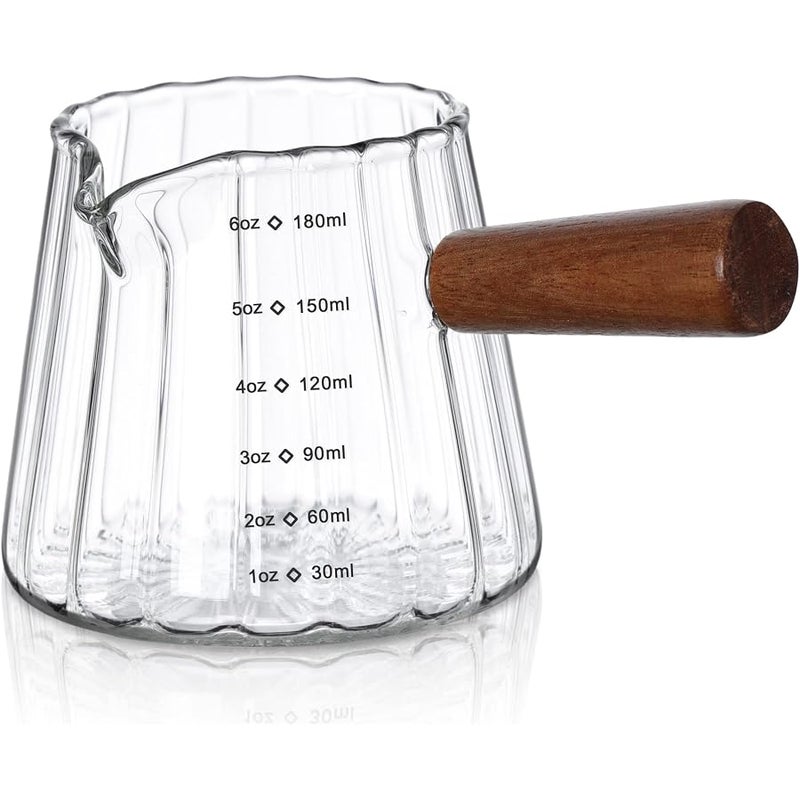 Joeyan 180ml Glass Measuring Cup with Spout, Borosilicate Glass Measuring Pitcher with Scale and Handle, Origami Style Small Espresso Shot Glass Measuring Jug for Coffee Milk, Dishwasher Safe - Image 1