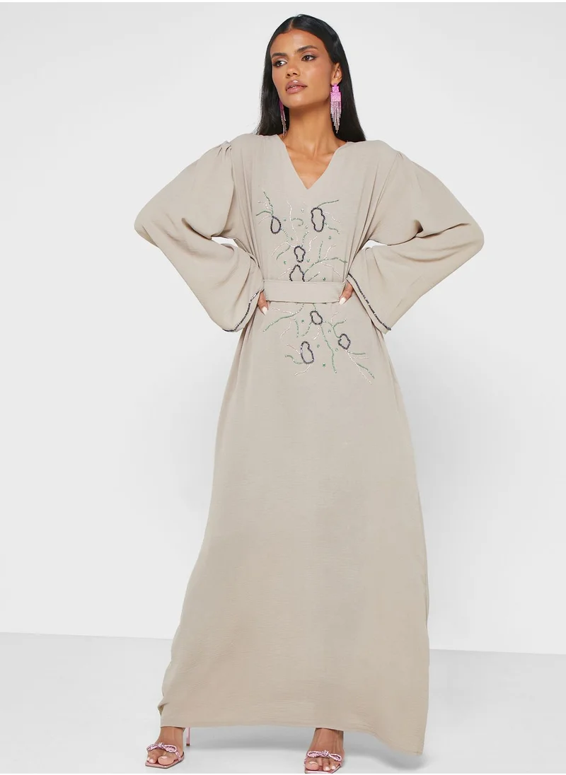 hayas closet Embellished Belted Jalabiya