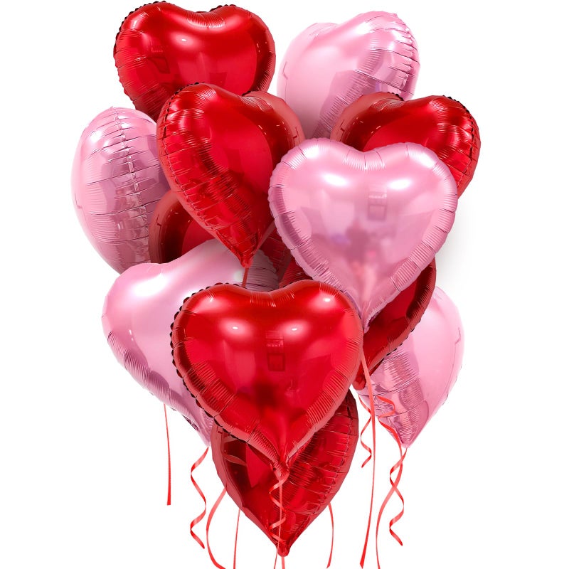 Pedel Pink Red Heart Balloons 20 Pcs 18 Inch Heart Shaped Foil Balloons Galentines Balloons for Girls Birthday Wedding Anniversary Engagement Party Valentines Day Decorations - Image 3