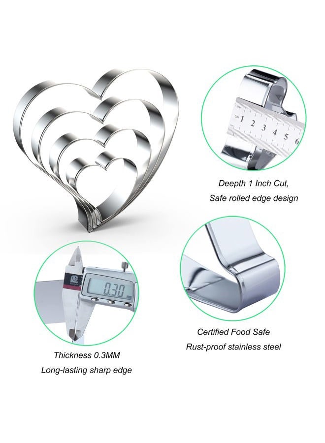 QAAQS Heart Cookie Cutter Set Large/Small/Mini - 5 Inch, 4 Inch, 3 Inch, 2 Inch - 4 Piece Valentine's Heart Shaped Cookie Cutters Shapes Biscuit Molds for Baking - Stainless Steel - Image 3
