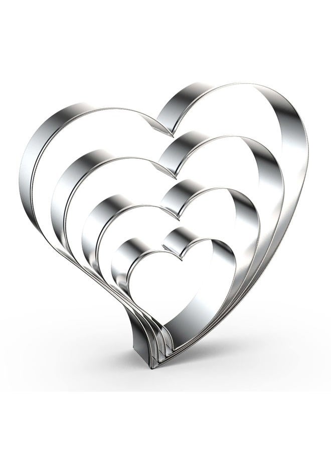 QAAQS Heart Cookie Cutter Set Large/Small/Mini - 5 Inch, 4 Inch, 3 Inch, 2 Inch - 4 Piece Valentine's Heart Shaped Cookie Cutters Shapes Biscuit Molds for Baking - Stainless Steel - Image 1