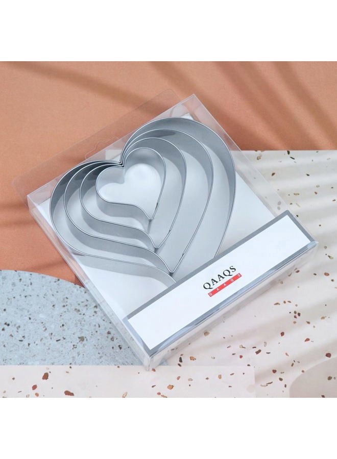 QAAQS Heart Cookie Cutter Set Large/Small/Mini - 5 Inch, 4 Inch, 3 Inch, 2 Inch - 4 Piece Valentine's Heart Shaped Cookie Cutters Shapes Biscuit Molds for Baking - Stainless Steel - Image 5