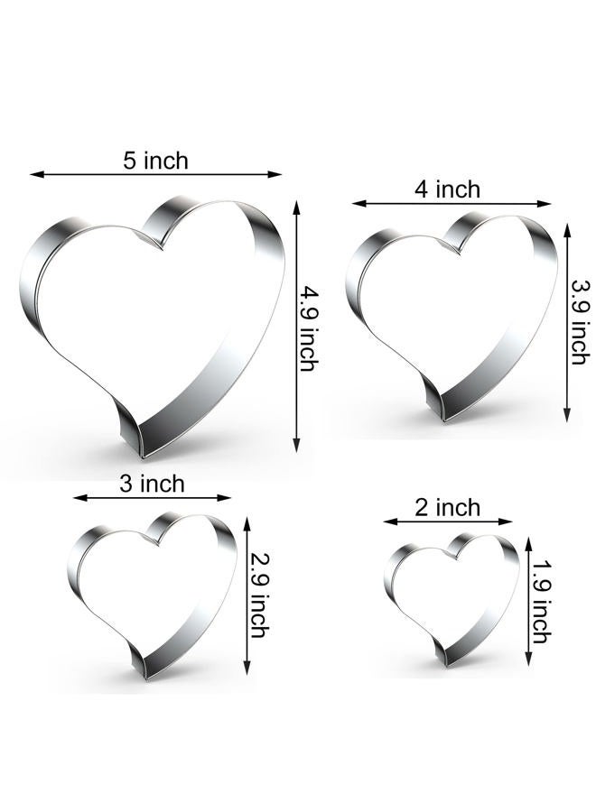QAAQS Heart Cookie Cutter Set Large/Small/Mini - 5 Inch, 4 Inch, 3 Inch, 2 Inch - 4 Piece Valentine's Heart Shaped Cookie Cutters Shapes Biscuit Molds for Baking - Stainless Steel - Image 2