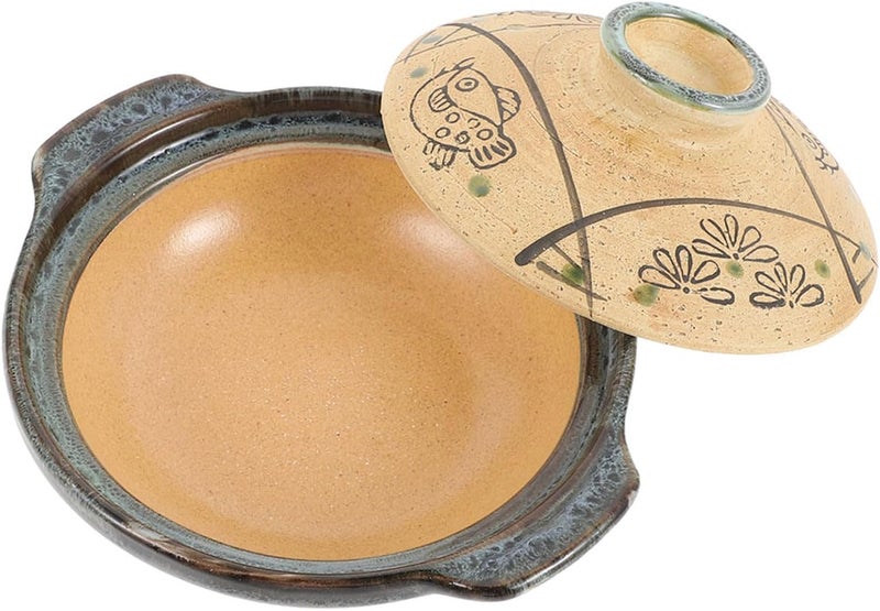 Angoily Japanese Ceramic Casserole Pot Flat Base Stewing Pan for Soup Rice Cooking Home Kitchen Cookware for Single-serving Meals - Image 1