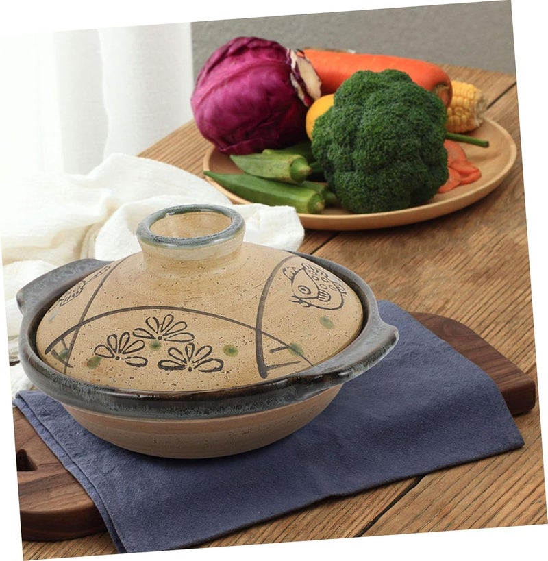 Angoily Japanese Ceramic Casserole Pot Flat Base Stewing Pan for Soup Rice Cooking Home Kitchen Cookware for Single-serving Meals - Image 4