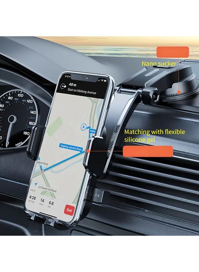 Black 2 In 1 Car Dashboard Phone Holder Strong Suction Cup Adjustable Vertical Horizontal - Image 2