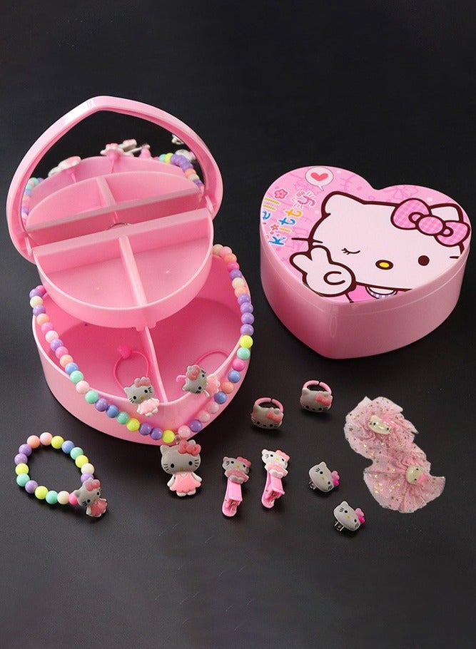 AMERTEER Pretend Play Jewelry Set with DIY Bracelet Beauty Kit Storage Box and Craft Activity for Girls - Image 1