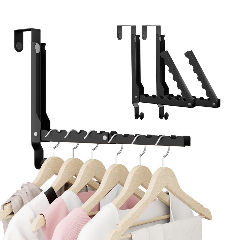 BAKON 2 Pack Heavy Duty Over the Door Hooks Compact 10 Ridges Double Folding Over the Door Clothes Hanger Space Saving Over the Door Drying Rack for Laundry Bedroom Rustproof WaterproofBlack - Image 2