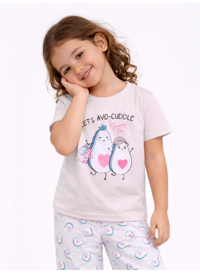 Victor And Jane  Girls Avocado Print Cotton Pajama Set – T-Shirt & Full Pants Nightwear for Women | Best Price UAE