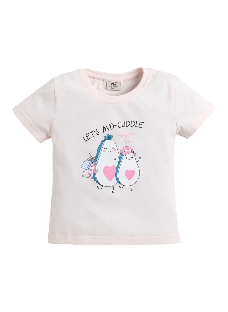 Victor And Jane  Girls Avocado Print Cotton Pajama Set – T-Shirt & Full Pants Nightwear for Women | Best Price UAE