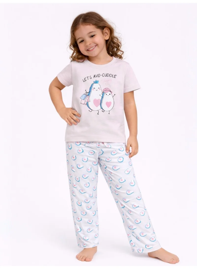 Girls Avocado Print Cotton Pajama Set – T-Shirt & Full Pants Nightwear