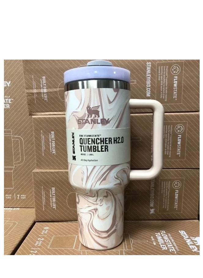2-Pack Quencher H2.0 FlowState 40oz Stainless Steel Vacuum Insulated Tumbler with Lid & Straw – Rose Quartz & Swirl | Leak-Resistant, Double-Walled Travel Mugs Keep Drinks Hot for 7 Hours, Cold for 11+ | Durable, Reusable, Stylish & Perfect for On-the-Go Hydration