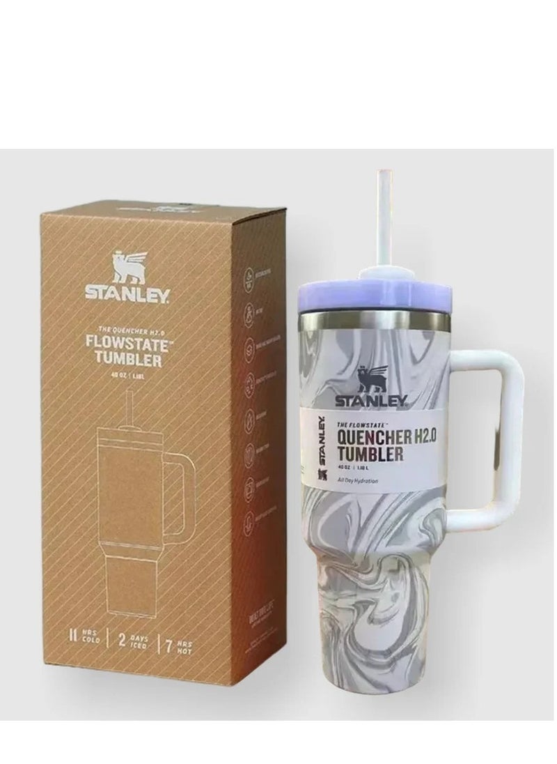 2-Pack Quencher H2.0 FlowState 40oz Stainless Steel Vacuum Insulated Tumbler with Lid & Straw – Rose Quartz & Swirl | Leak-Resistant, Double-Walled Travel Mugs Keep Drinks Hot for 7 Hours, Cold for 11+ | Durable, Reusable, Stylish & Perfect for On-the-Go Hydration