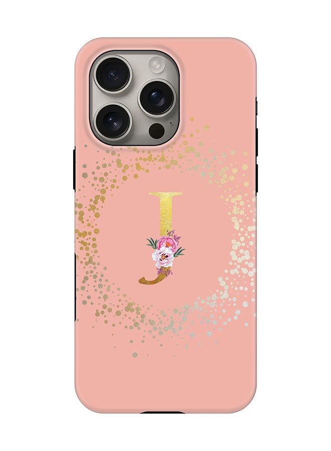 Stylizedd Tough Pro Magnetic Case for iPhone 16 Pro, Dual Layer hybrid PC + TPU Mobile Cover Matte - Custom Monogram Floral - J  (Rose Pink ) - Image 1