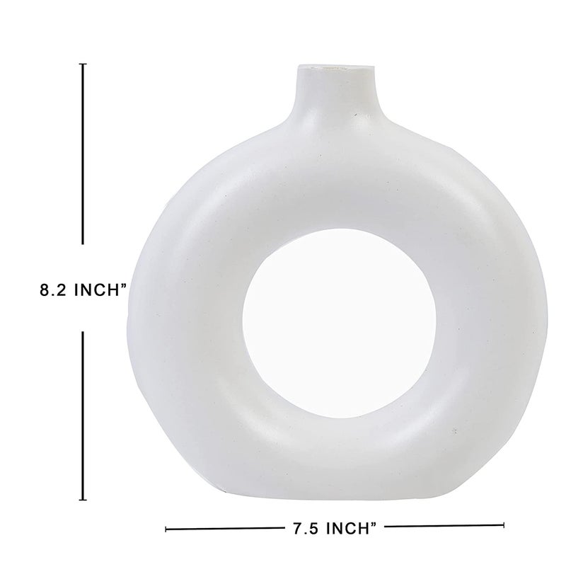 Kreative Homes Kreative Homes Donut Ring Vases Ceramic Round Shaped Flower Pot Ring Shaped vases Handcrafted Flower Vases and Pot for Home Decoration Center Table Decor Ideal Gift Pack of 2 White  - Image 3