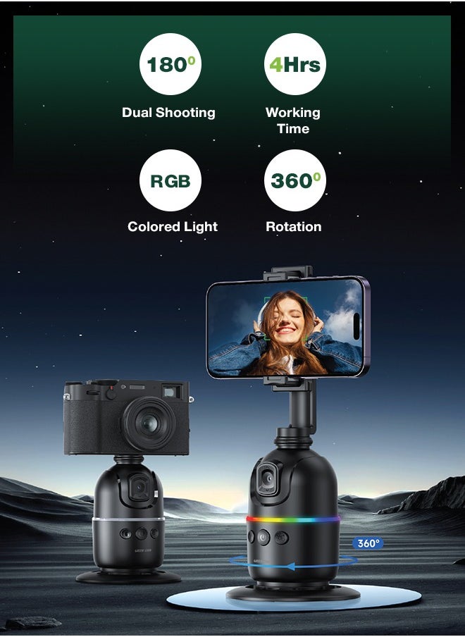 GREEN LION AutoTrack Gimbal / 3.0W Power / 4 Hours Working Time / 360° Rotation / Best Stabilization / 1200mAh Battery Capacity / 180° Dual Shooting / RGB Colored Light / Gesture Detection / Face Tracking - Black  - Image 2