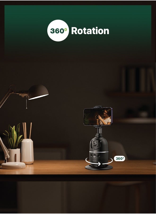 مثبت كاميرا AutoTrack / قوة 3.0 وات / وقت عمل 4 ساعات / دوران 360 درجة / أفضل تثبيت / سعة بطارية 1200 مللي أمبير / تصوير مزدوج 180 درجة / ضوء ملون RGB / اكتشاف الإيماءات / تتبع الوجه - أسود