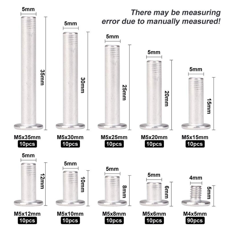Witlans Chicago Binding Screws Assorted Kit,90 Sets 304 Stainless Steel Phillips Chicago Screw Binding Post Screw Kit for DIY Leather Decoration Scrapbook Photo Albums Bookbinding(9 Sizes) - Image 2