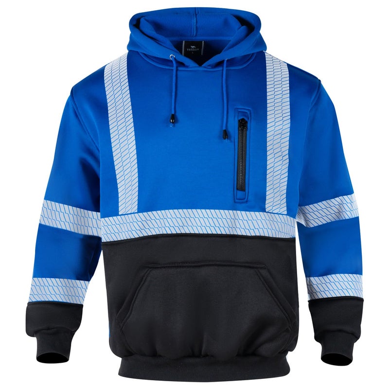 VENDACE High Visibility Reflective Safety Fleece Sweatshirt Hoodies for Men ANSI Class 3 Hi Vis Pullover Hoodie Jacket(Royal blue,L) - Image 2