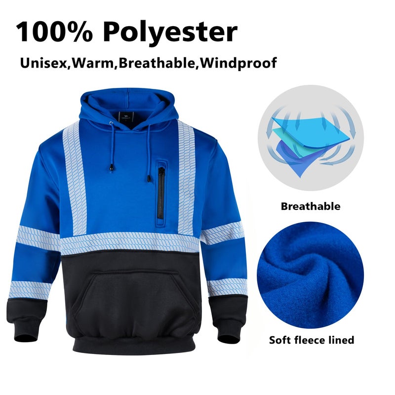 VENDACE High Visibility Reflective Safety Fleece Sweatshirt Hoodies for Men ANSI Class 3 Hi Vis Pullover Hoodie Jacket(Royal blue,L) - Image 5