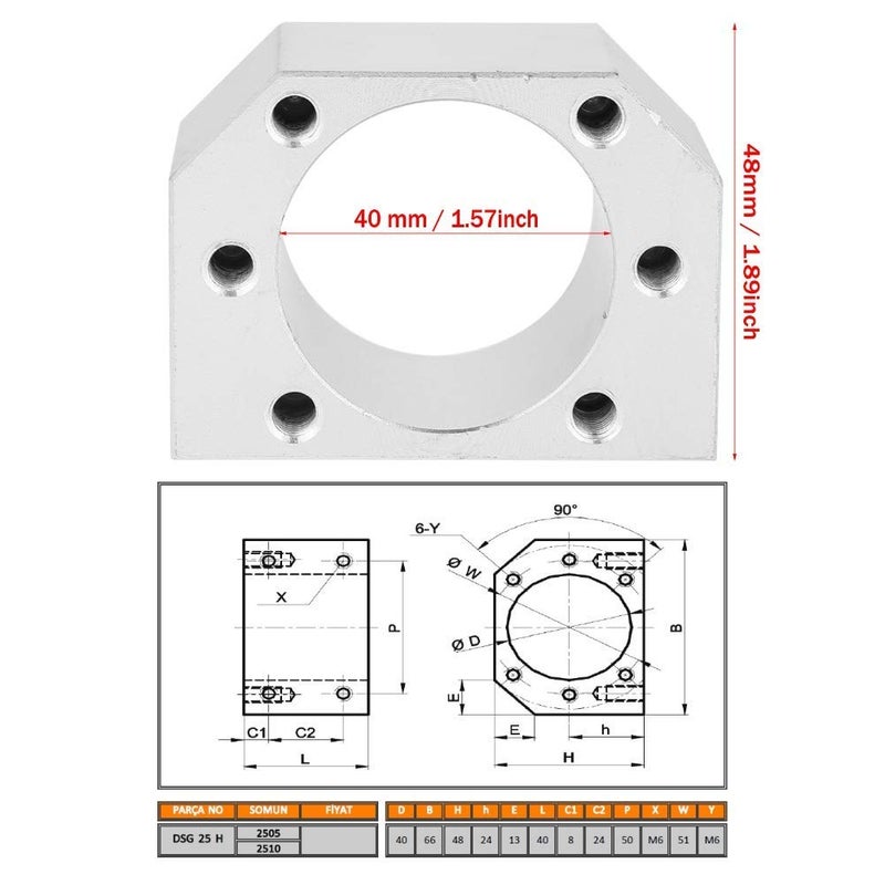 Thincol Ballscrew Nut Housing for SFU 2505 / SFU 2510, DSG25H Ball Screw Nut Housing Seat Mount Bracket Holder Base for CNC Router Milling Drilling - Image 2