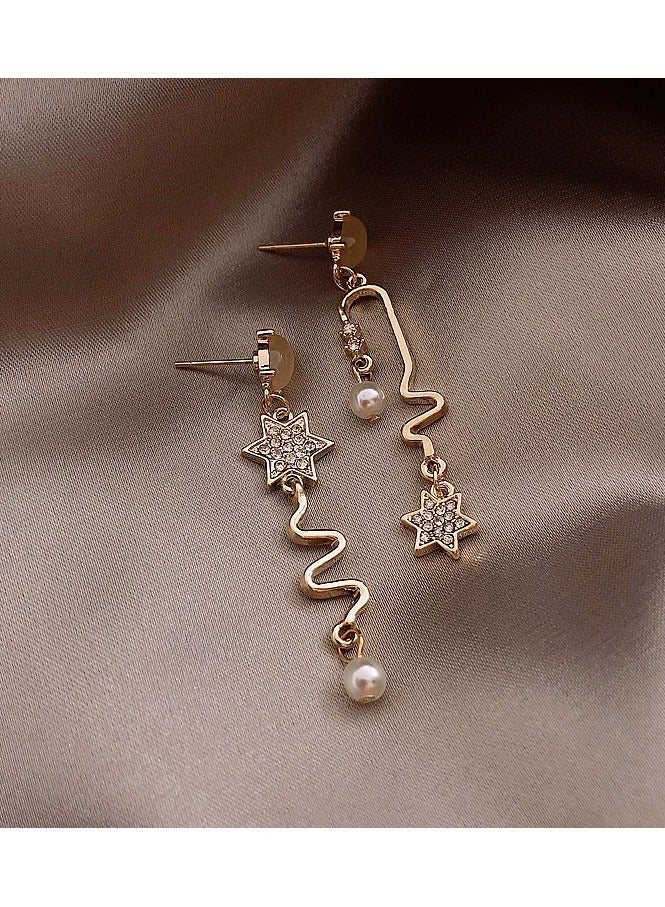 Goolsky Stylish Asymmetric Star Tassel Earrings – Korean Silver Needle Ear Studs, Bold Statement Jewelry