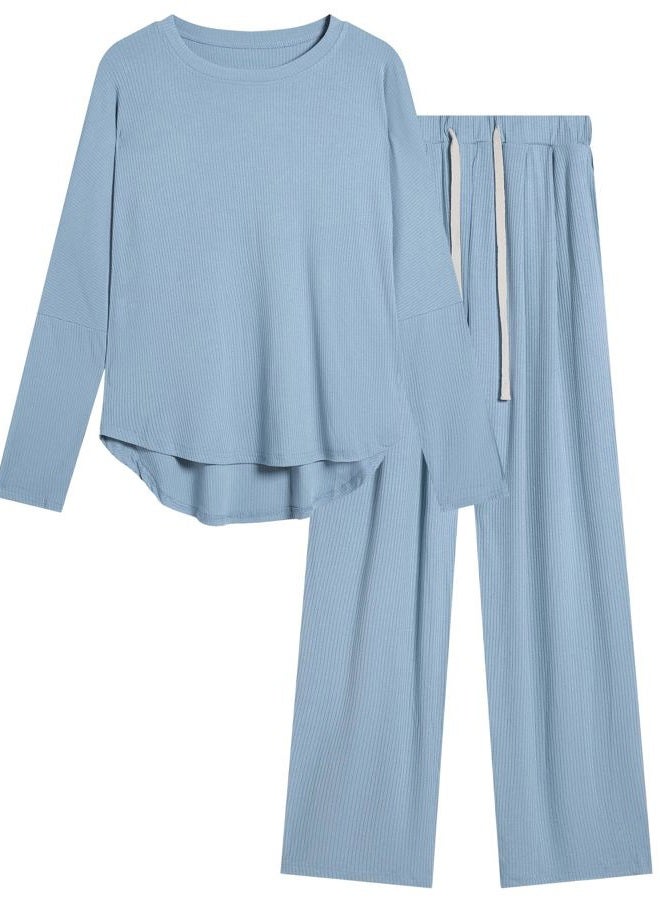 difficort Womens 2 Piece Outfits Long Sleeve Fall Lounge Sets Workout Sets Loungewear with Pockets,Haze Blue,Medium - Image 1