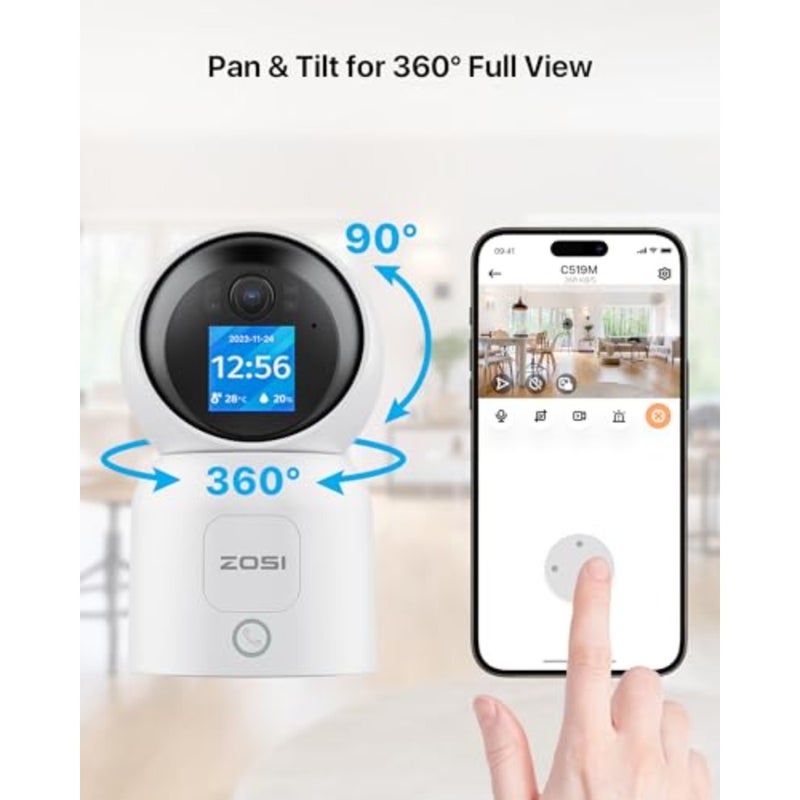 كاميرا داخلية C519 بدقة 4 ميجابكسل، دقة 2.5K، مراقبة الحيوانات الأليفة للأطفال، غطاء بلاستيكي، عرض 360 درجة في الوقت الحقيقي، اتصال بلمسة واحدة، صوت ثنائي الاتجاه، واي فاي ثنائي النطاق، اكتشاف الأشخاص، أبيض، رؤية ليلية - Image 4
