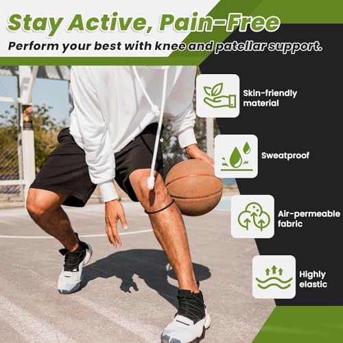 Aolabela 2PCS Patellar Tendon Knee Strap Knee Band for Knee Pain Relief Patella Band for Basketball Running Sports Breathable Patellar Tendon Support Strap (Black + Black) - Image 3