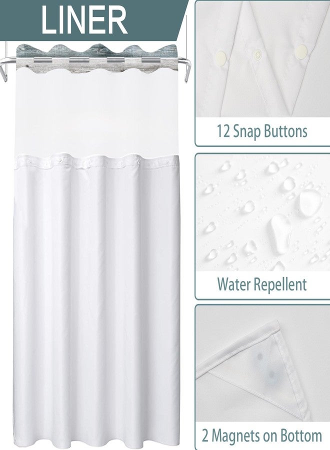 DASHAN No Hook Shower Curtain with Snap in Liner, Rustic Floral Shower Curtains for Bathroom, Teal Flowers Bath Curtain Wood Country Farmhouse Fabric Bathroom Curtains 71"x74" - Image 5