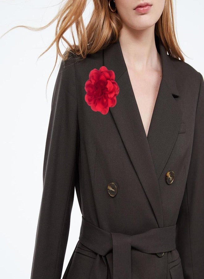 ZMANYIJEW Dainty Fabric Rose Flower Large Brooch Lapel Pins,Delicate Elegant Silk Camellia Flower Oversized Brooch Pin for Women,Camellias Flower Hair Clip and Brooch Pin 4.3in/7.5in (4.3IN-red) - Image 2