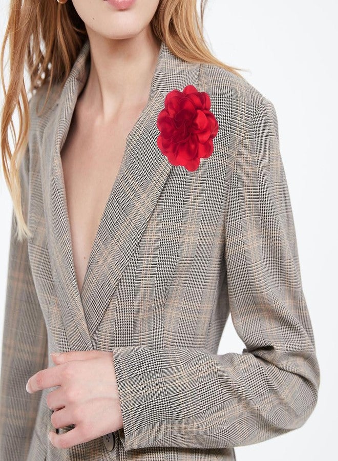 ZMANYIJEW Dainty Fabric Rose Flower Large Brooch Lapel Pins,Delicate Elegant Silk Camellia Flower Oversized Brooch Pin for Women,Camellias Flower Hair Clip and Brooch Pin 4.3in/7.5in (4.3IN-red) - Image 4