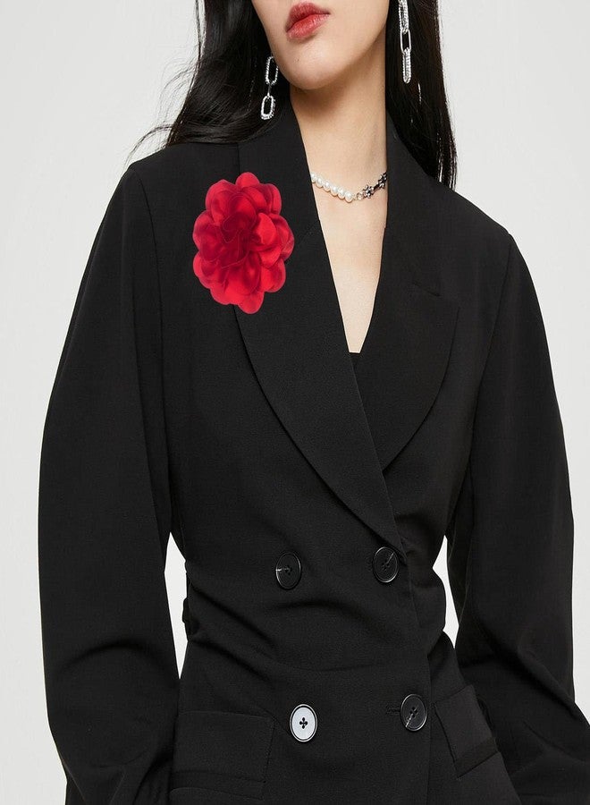 ZMANYIJEW Dainty Fabric Rose Flower Large Brooch Lapel Pins,Delicate Elegant Silk Camellia Flower Oversized Brooch Pin for Women,Camellias Flower Hair Clip and Brooch Pin 4.3in/7.5in (4.3IN-red) - Image 3