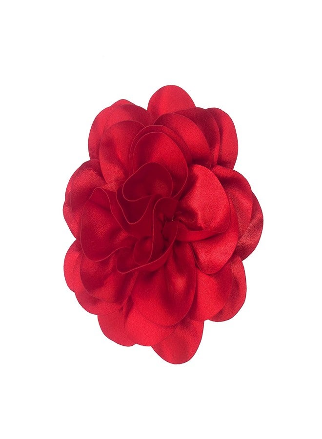 ZMANYIJEW Dainty Fabric Rose Flower Large Brooch Lapel Pins,Delicate Elegant Silk Camellia Flower Oversized Brooch Pin for Women,Camellias Flower Hair Clip and Brooch Pin 4.3in/7.5in (4.3IN-red) - Image 1