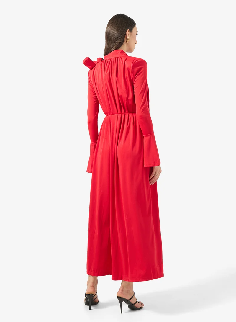 Ginger Boutique Mock Neck Pleated Gown with Crosage Detail