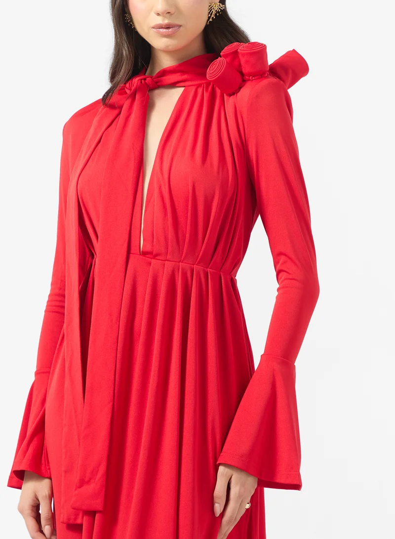 Ginger Boutique Mock Neck Pleated Gown with Crosage Detail