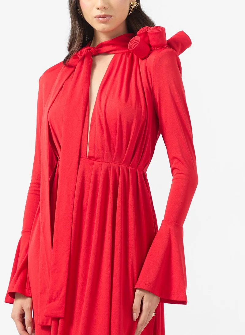 Ginger Boutique  Mock Neck Pleated Gown with Crosage Detail for Women | Best Price UAE