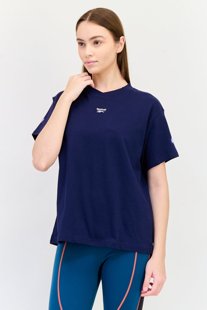 Reebok Women Relaxed Fit Embroidered Logo Short Sleeves Outdoor T-Shirt, Navy - Image 1