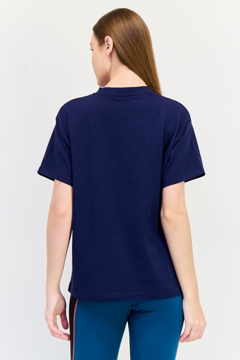 Reebok Women Relaxed Fit Embroidered Logo Short Sleeves Outdoor T-Shirt, Navy - Image 4