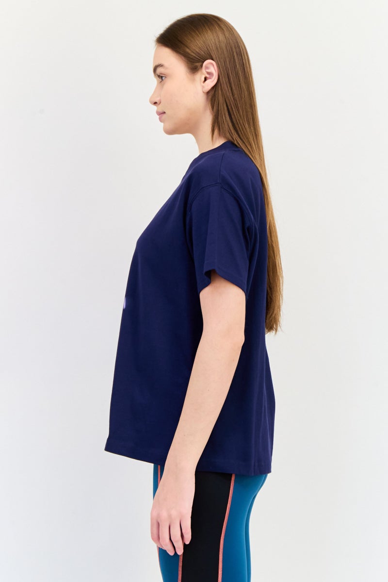 Reebok Women Relaxed Fit Embroidered Logo Short Sleeves Outdoor T-Shirt, Navy - Image 3