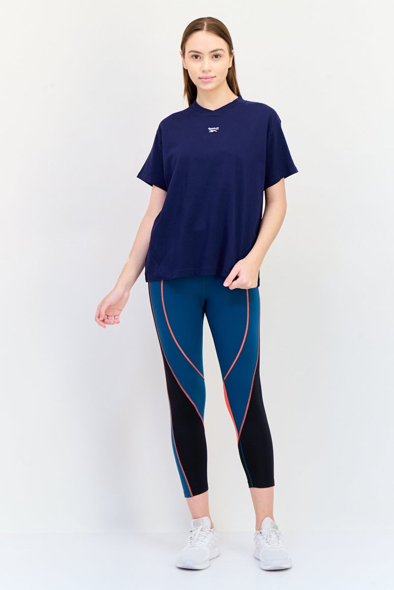 Reebok Women Relaxed Fit Embroidered Logo Short Sleeves Outdoor T-Shirt, Navy - Image 2