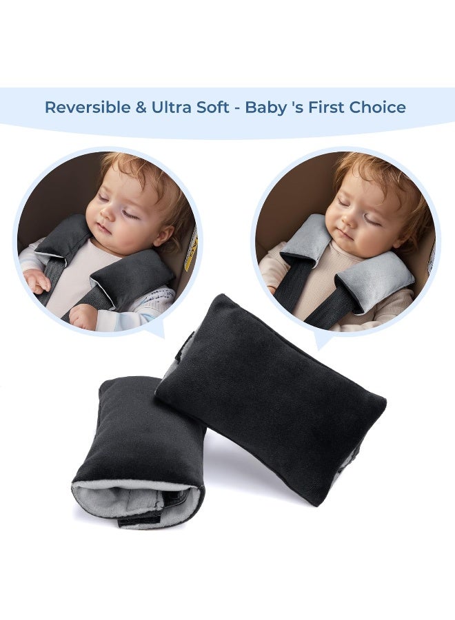 COOLBEBE Car Seat Straps Shoulder Pads for Baby Kids, Super Soft Seat Belt Covers for All Car Seats/Pushchair/Stroller/High Chair (Black/Grey) - Image 3