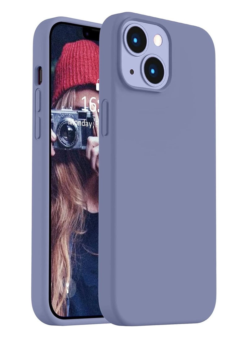 متوافق مع حافظة iPhone 15 Plus/14 Plus مقاس 6.7 بوصة من السيليكون السائل النحيف 4 طبقات من مطاط الجل الناعم المقاوم للصدمات مع بطانة مضادة للخدش من الألياف الدقيقة (أزرق رمادي) - Image 1