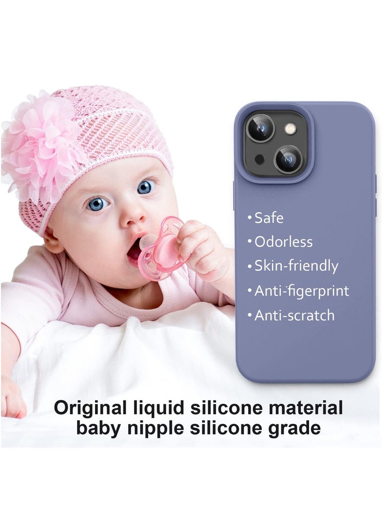 متوافق مع حافظة iPhone 15 Plus/14 Plus مقاس 6.7 بوصة من السيليكون السائل النحيف 4 طبقات من مطاط الجل الناعم المقاوم للصدمات مع بطانة مضادة للخدش من الألياف الدقيقة (أزرق رمادي) - Image 3